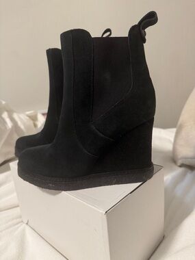 Vaneli Black Suede Wedge Boots
